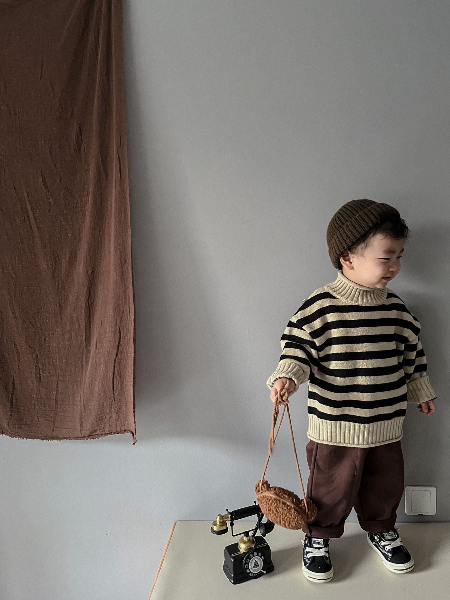 Stripe Mock Neck Knit Sweater ボーダー ハイネックセーター【mh0000298】