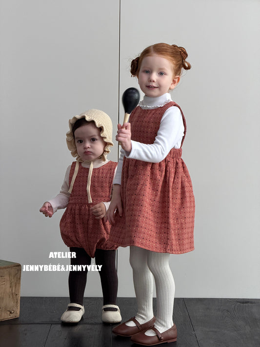 Bebé niños cuadros lunares acolchado camisola pelele vestido tipo camisola cuello alto camiseta de manga larga【mh0014658】