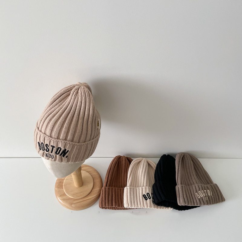 Gorro para niños, gorro de punto, gorro de punto, bordado de logotipo de letras, gorro de reloj, 5 colores
