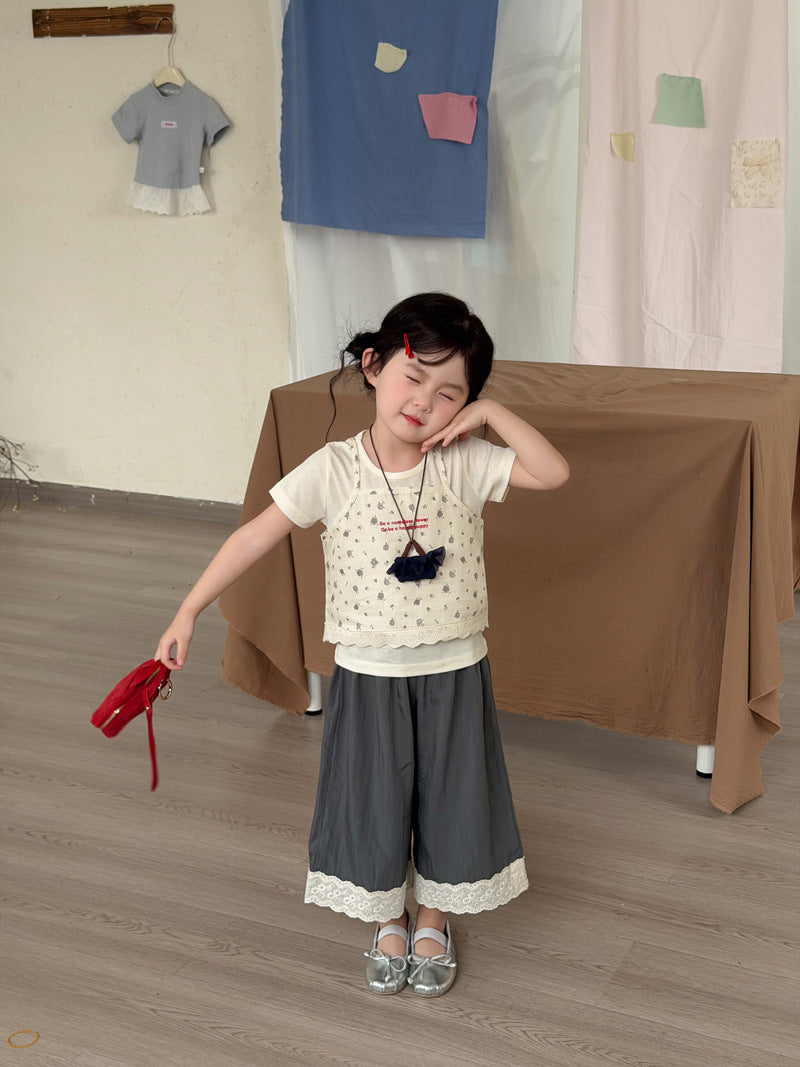 Floral Layered Camisole Set フラワープリント 半袖Tシャツ【mh0013113】