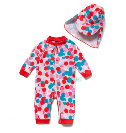 One-Piece Surf Wear With Matching Cap プリント 長袖水着 帽子セット【mh0013315】
