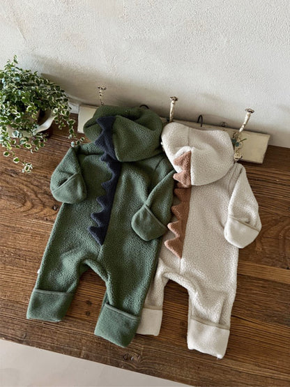 長袖ジャンプスーツ 恐竜 ダイナソーフーディ フリース カバーオール【mh0011859】