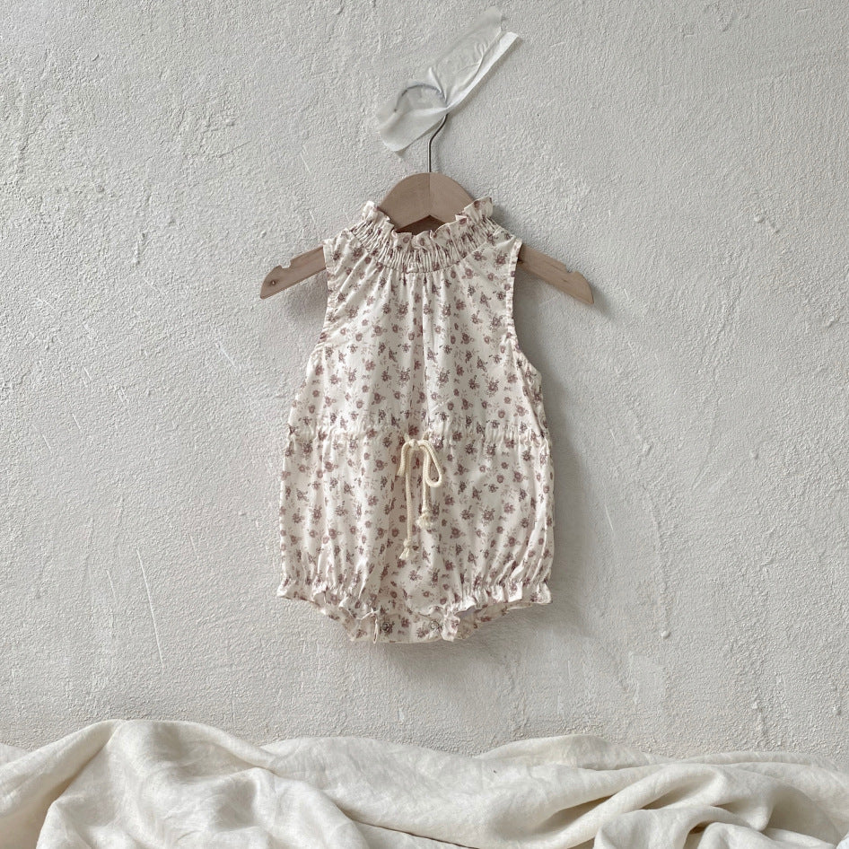 -ベビーロンパース ノースリーブウエストマークボディスーツ フラワー花柄プリント 2カラー【mh0005298】 - mamahalo shop - ノースリーブロンパース -  べビー服 - 子供服 - 男の子 - 女の子