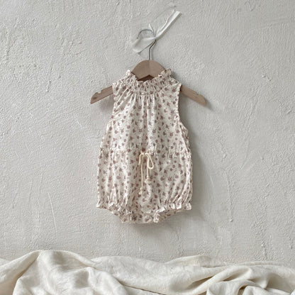 -ベビーロンパース ノースリーブウエストマークボディスーツ フラワー花柄プリント 2カラー【mh0005298】 - mamahalo shop - ノースリーブロンパース -  べビー服 - 子供服 - 男の子 - 女の子