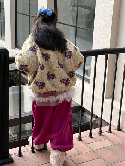 フリースジップアップジャケット フラワー花柄 襟付き【mh0011871】