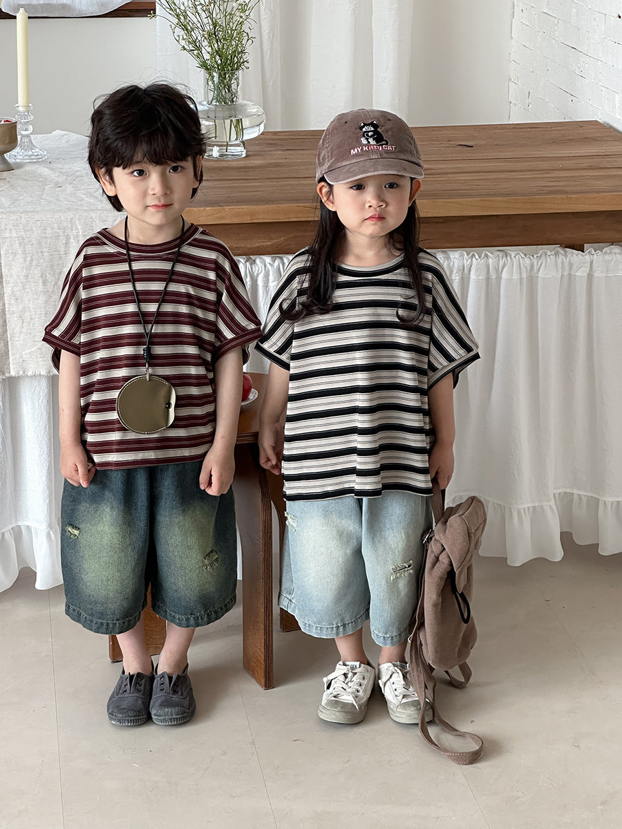 Vintage Distressed Wide Denim Capris ヴィンテージ ハーフデニムパンツ【mh0013462】