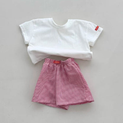 Solid Plaid ShortSleeves Shorts Set チェック 半袖Tシャツ ショートパンツ セット【mh0013269】