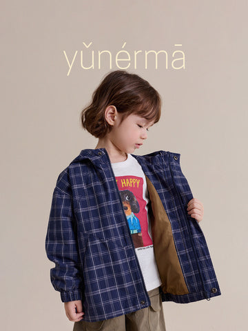 Chaqueta con capucha a cuadros bordada para niños/jóvenes [mh0014250]