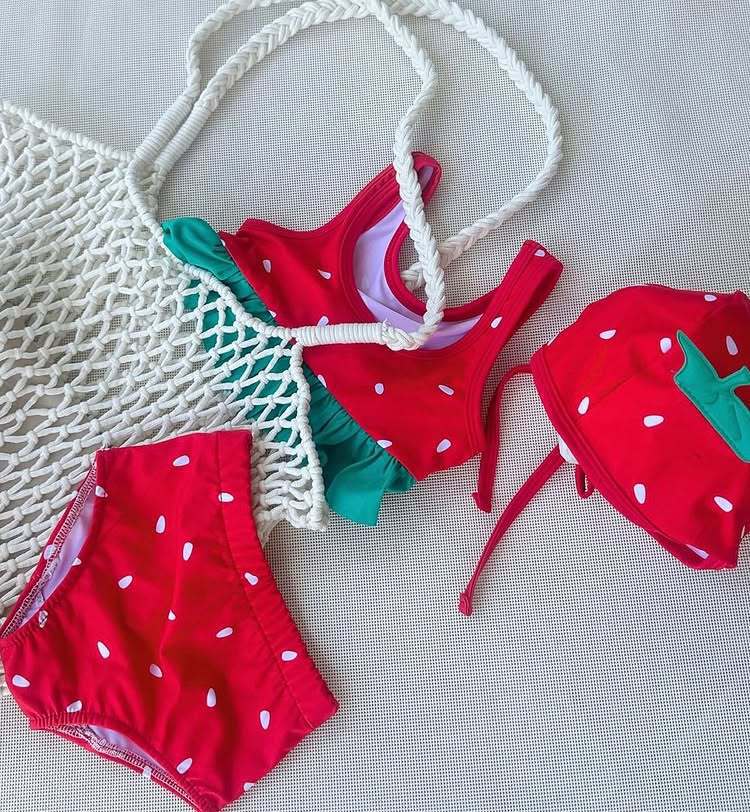 Watermelon Theme Three-Piece Swimwear スイカ タンキニ スイムパンツ スイムキャップ セット【mh0013364】