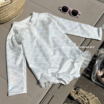 Mermaid Scale Shiny One-Piece Swimwear マーメイド 長袖ワンピース水着【mh0013346】