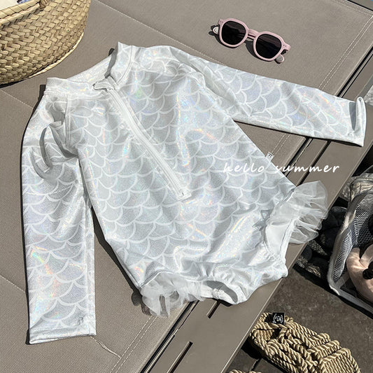 Mermaid Scale Shiny One-Piece Swimwear マーメイド 長袖ワンピース水着【mh0013346】
