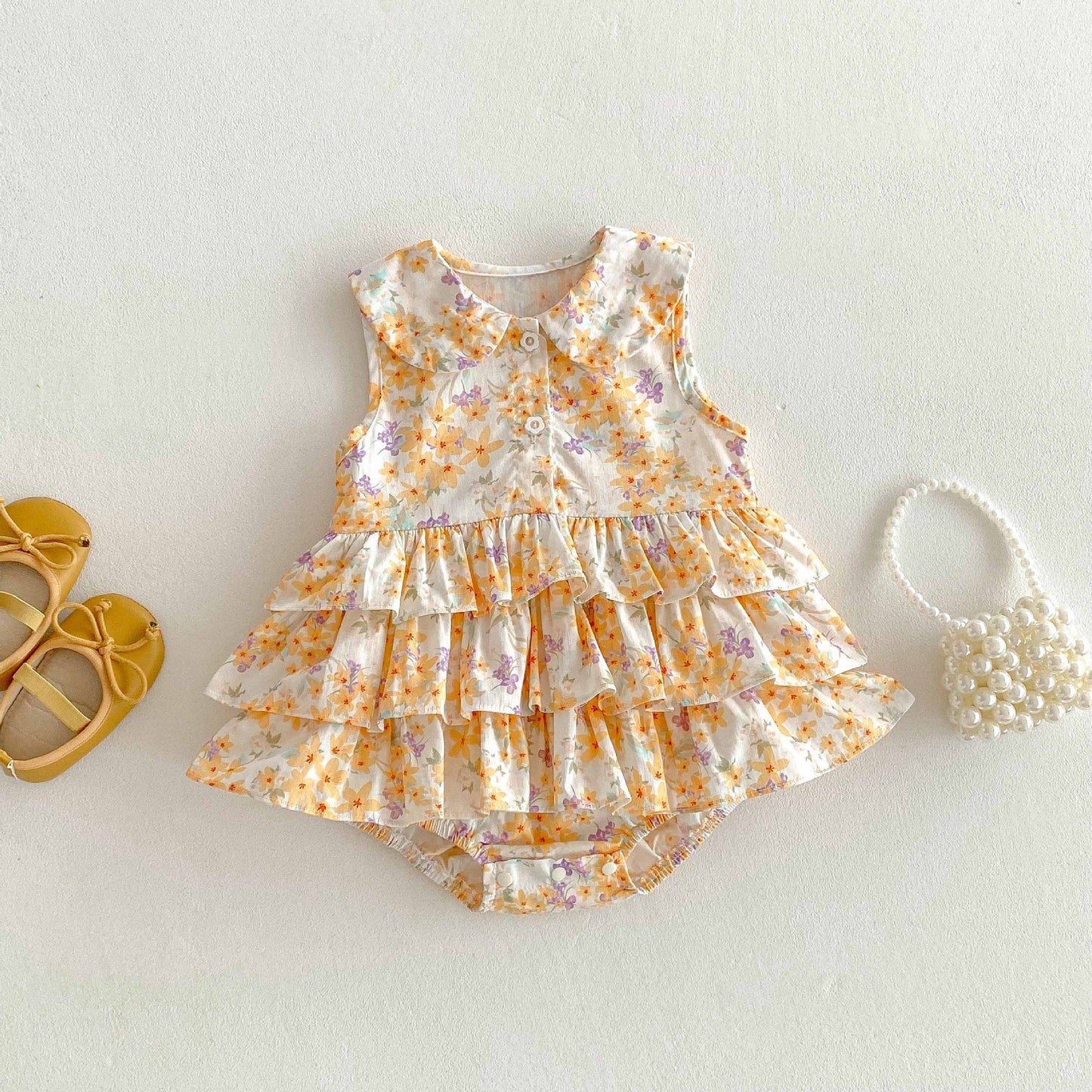 Floral Tiered Ruffle Sleeveless Romper 小花柄 ノースリーブロンパース【mh0013439】
