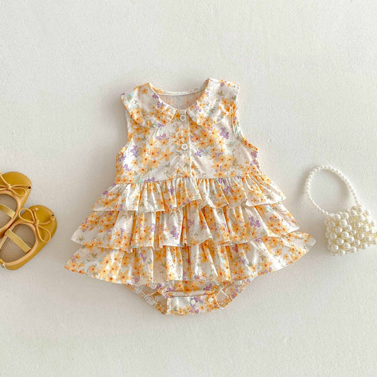 Floral Tiered Ruffle Sleeveless Romper 小花柄 ノースリーブロンパース【mh0013439】