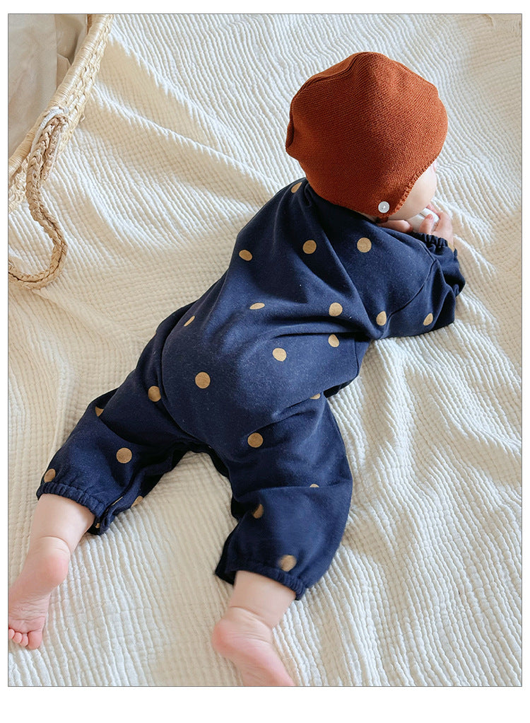 -どんぐり/ドットプリント長袖ロンパース【mh0010744】 - mamahalo shop - 長袖ロンパース -  べビー服 - 子供服 - 男の子 - 女の子