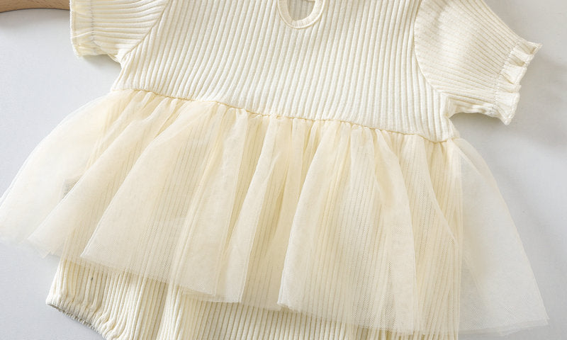 Baby Lace Tulle Frill Short Sleeve Romper Headband Set【mh0001835】