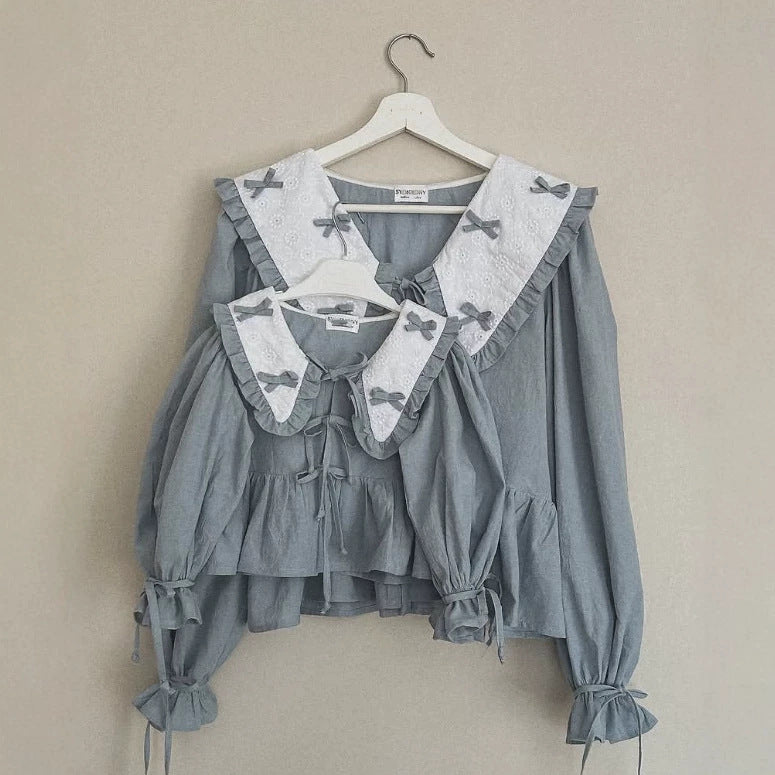 Kids' Ribbon Big Collar Ruffle Long-Sleeve Blouse [mh0014751]