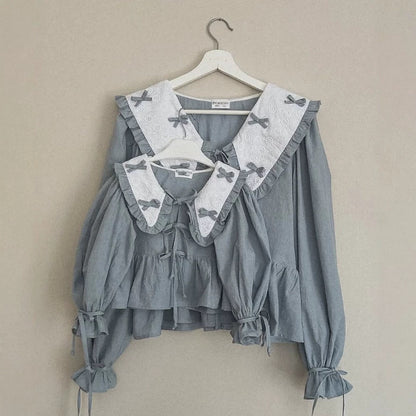 Kids' Ribbon Big Collar Ruffle Long-Sleeve Blouse [mh0014751]
