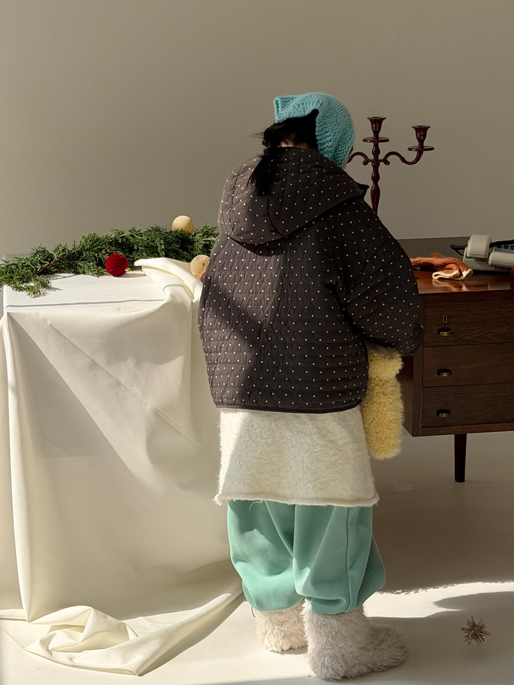 中綿ブルゾンジャケット 水玉ドットプリント フーディ アウター【mh0011861】