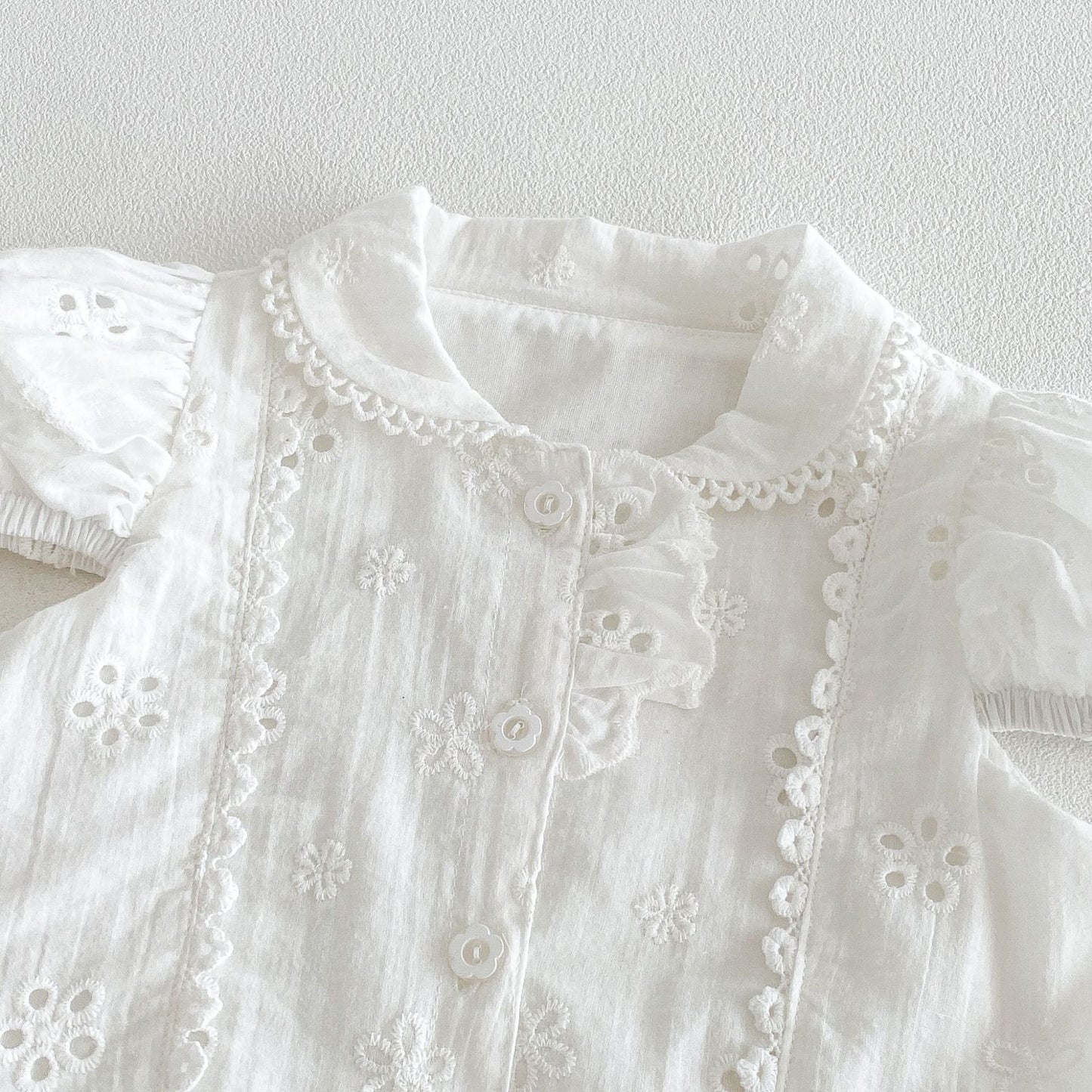 キッズ 刺繍 レース パフスリーブ 半袖 ワンピース【mh0013849】