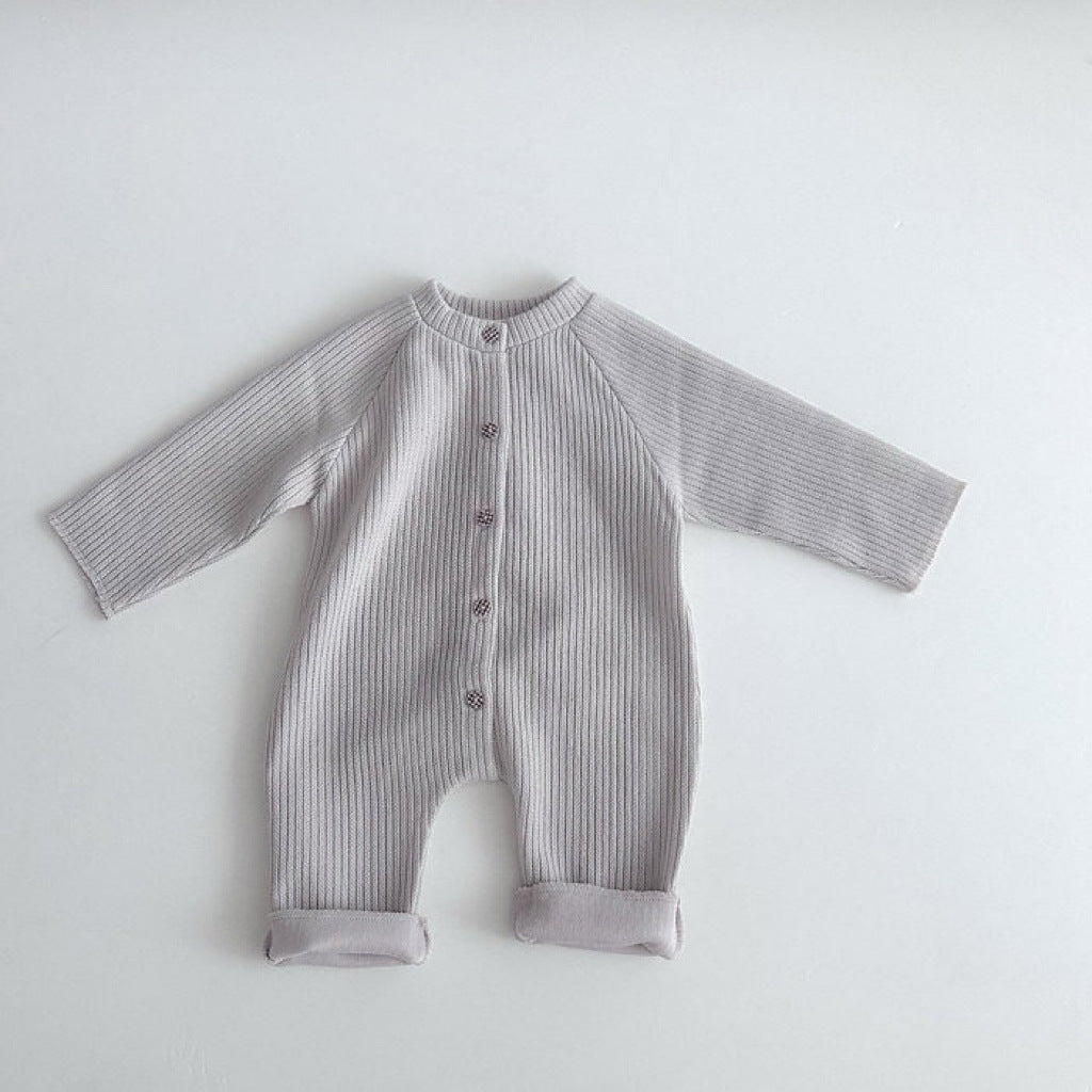 Body de bebé de punto canalé a rayas con botones frontales y manga larga【mh0014649】