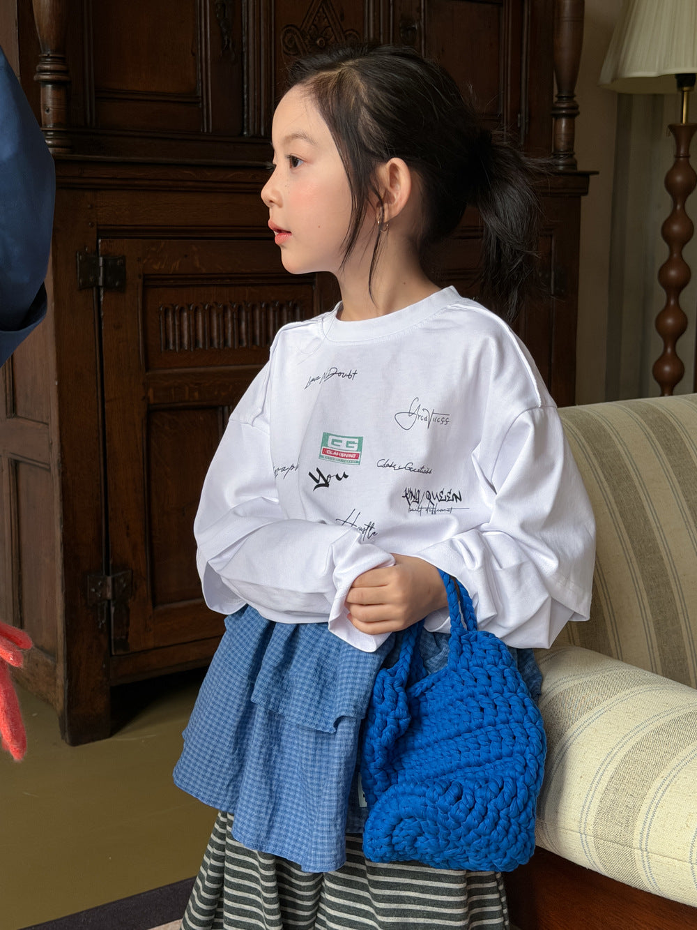 キッズ 英字 プリント レイヤード風 ドッキング ルーズ 長袖Tシャツ【mh0013911】