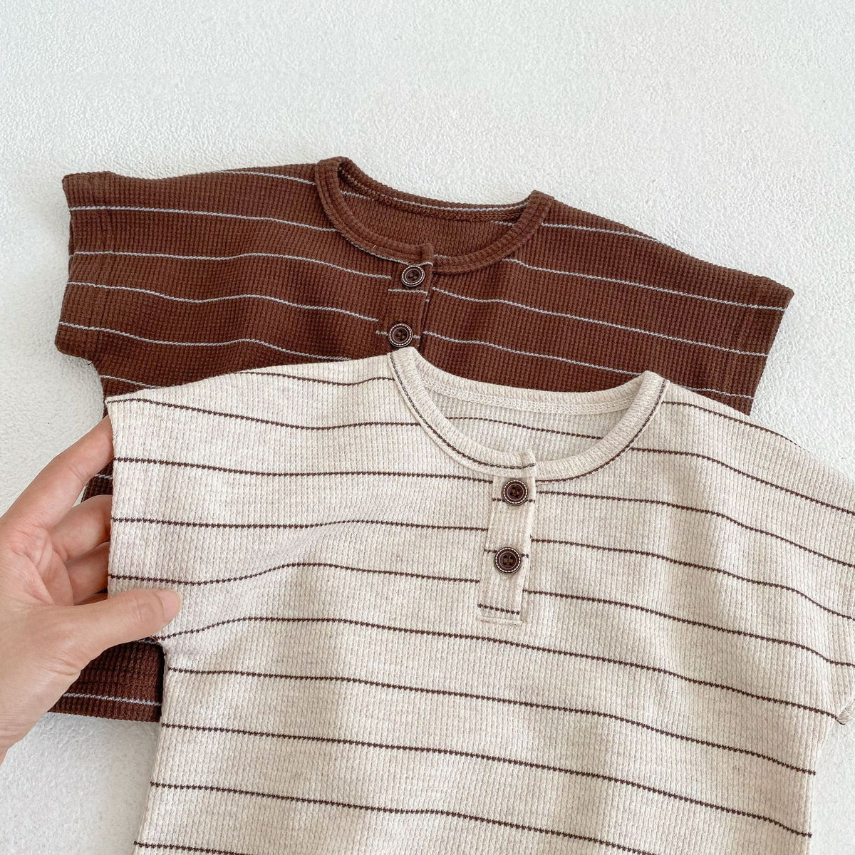 Baby Border Henley Neck Short Sleeve T-Shirt & Bloomer Set [mh0001942]