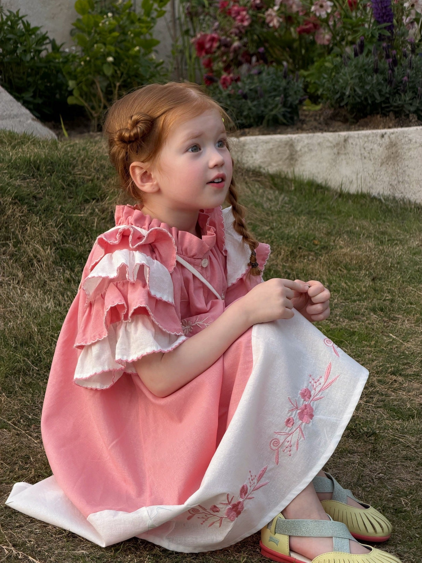 Flutter Sleeve Embroidered Dress ラッフルフリル 半袖ワンピース【mh0013049】