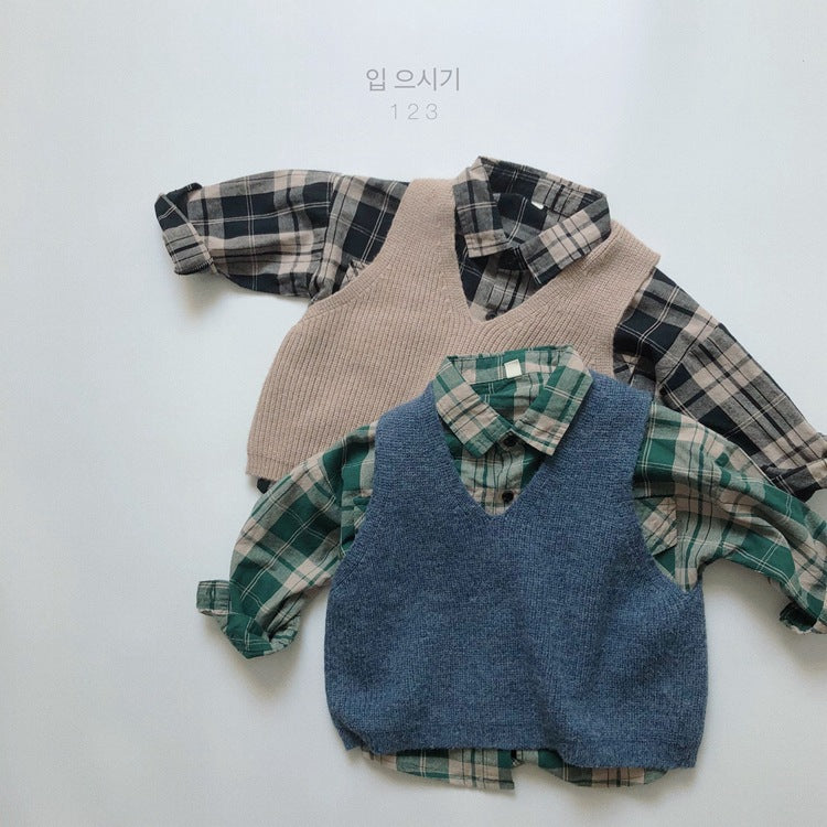Chaleco de punto con cuello de pico para niños【mh0013925】