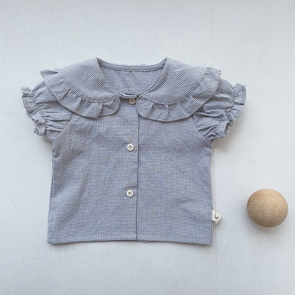 -ベビー フリルカラー チェック 半袖 ブラウス ガールズ【mh0002440】 - mamahalo shop - 半袖シャツ・ブラウス -  べビー服 - 子供服 - 男の子 - 女の子