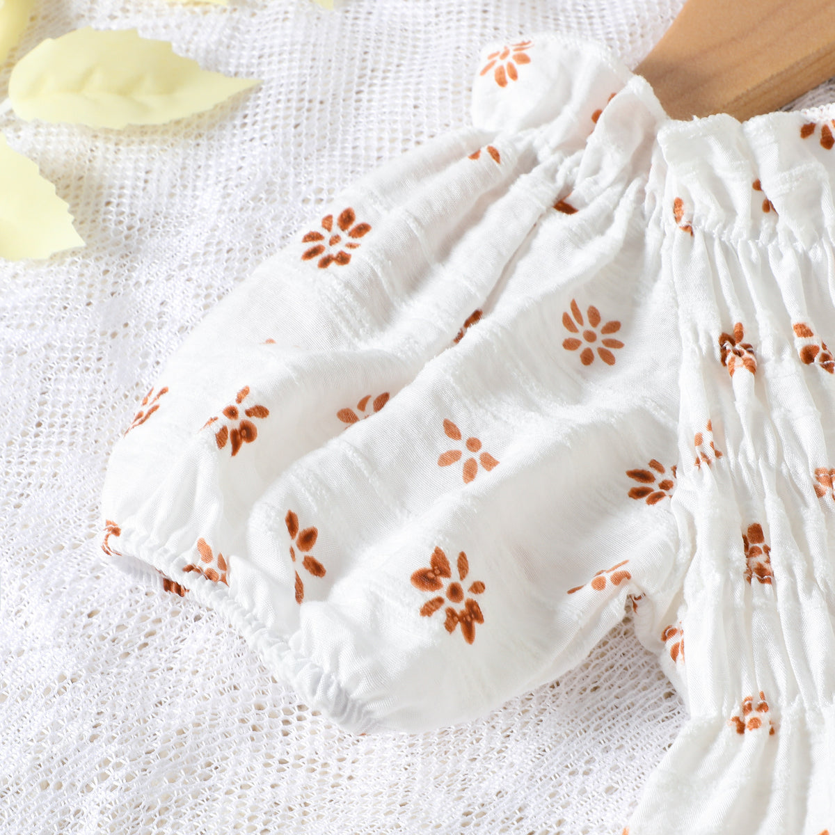 Baby Floral Shirring Puff Sleeve Short-Sleeved Romper & Headband Set [mh0001974]