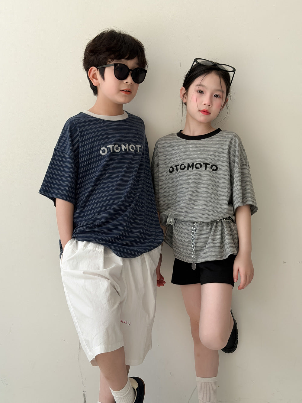 Oversized Striped Lettering Tee ボーダー 半袖Tシャツ【mh0013512】