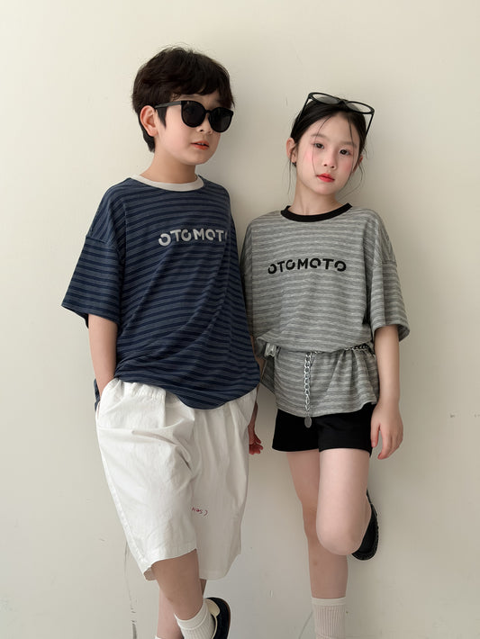 Oversized Striped Lettering Tee (Short-Sleeve T-Shirt) [mh0013512]