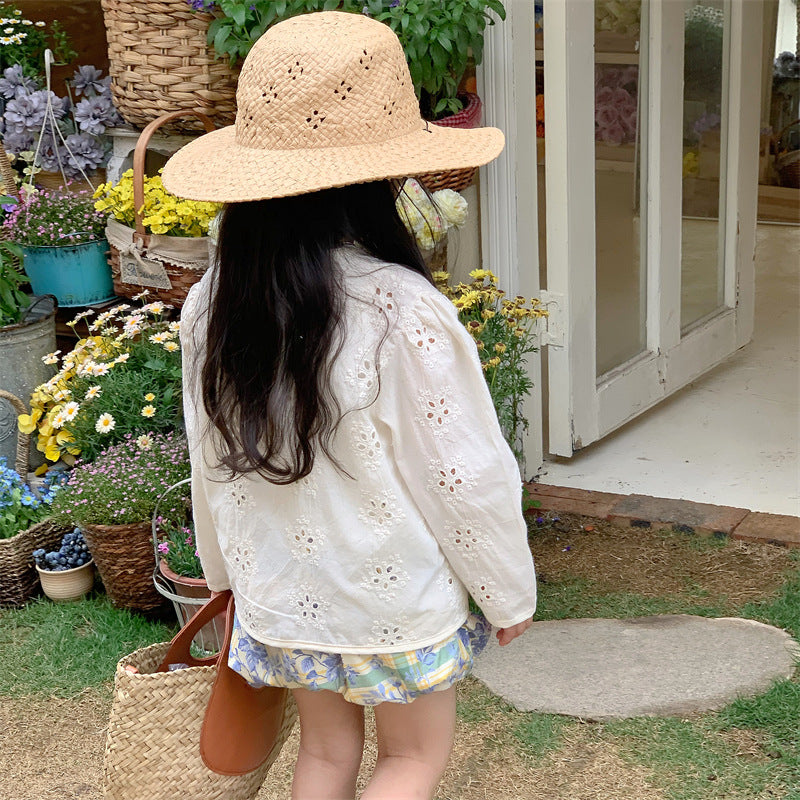 Baby/Kids Flower Embroidery Lace Long-Sleeve Collarless Cardigan [mh0001791]