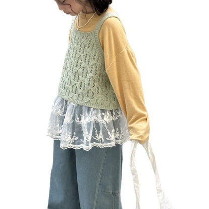 -レースニットベスト/シンプル長袖Tシャツ【mh0009695】 - mamahalo shop - 長袖Tシャツ -  べビー服 - 子供服 - 男の子 - 女の子