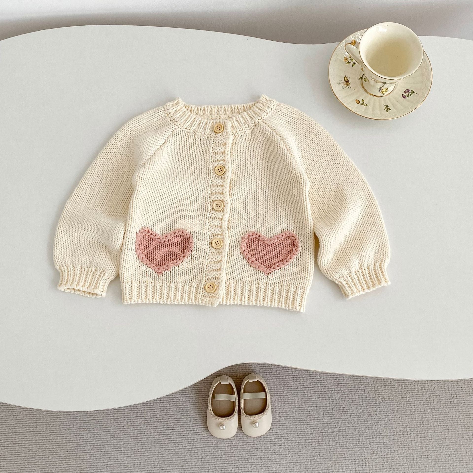 -ハートポケットニットカーディガン/ニット帽【mh0010845】 - mamahalo shop - カーディガン・パーカー -  べビー服 - 子供服 - 男の子 - 女の子