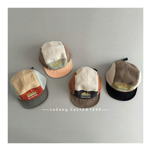 キッズ帽子 コーデュロイ カラーブロック 野球帽【mh0011813】