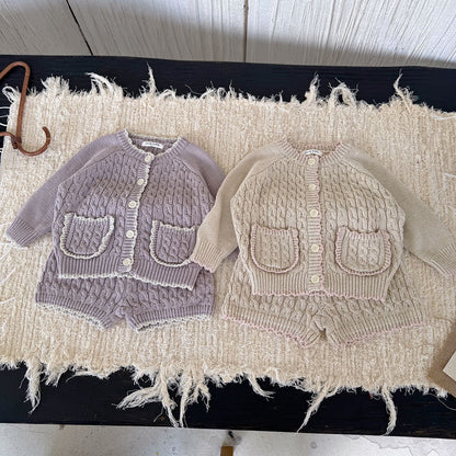 -ケーブルニットカーディガン+ショートパンツ 2点セット【mh0011169】 - mamahalo shop - 長袖セットアップ -  べビー服 - 子供服 - 男の子 - 女の子