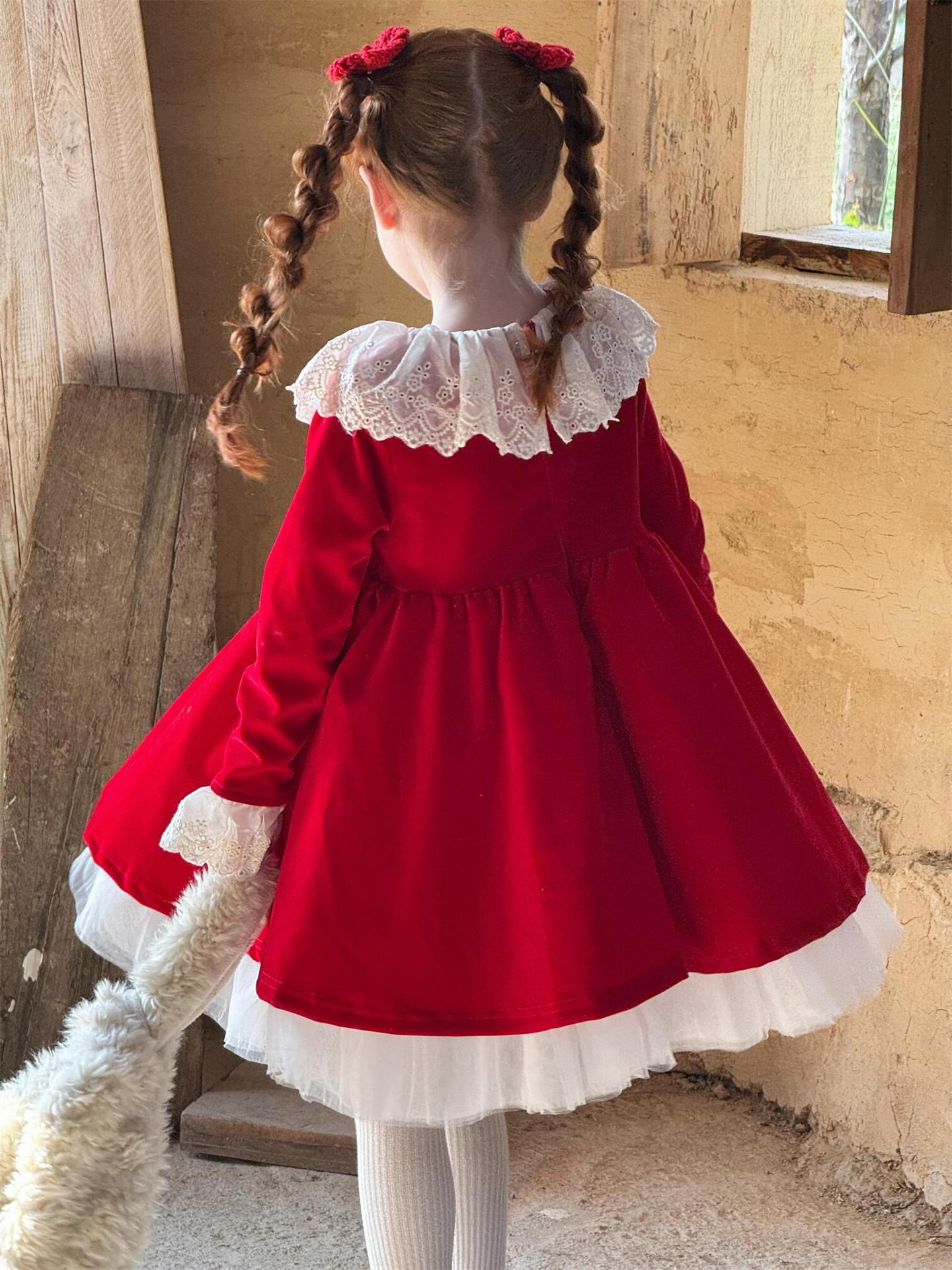 長袖ワンピース レースフリルカラー パーティドレス【mh0011762】