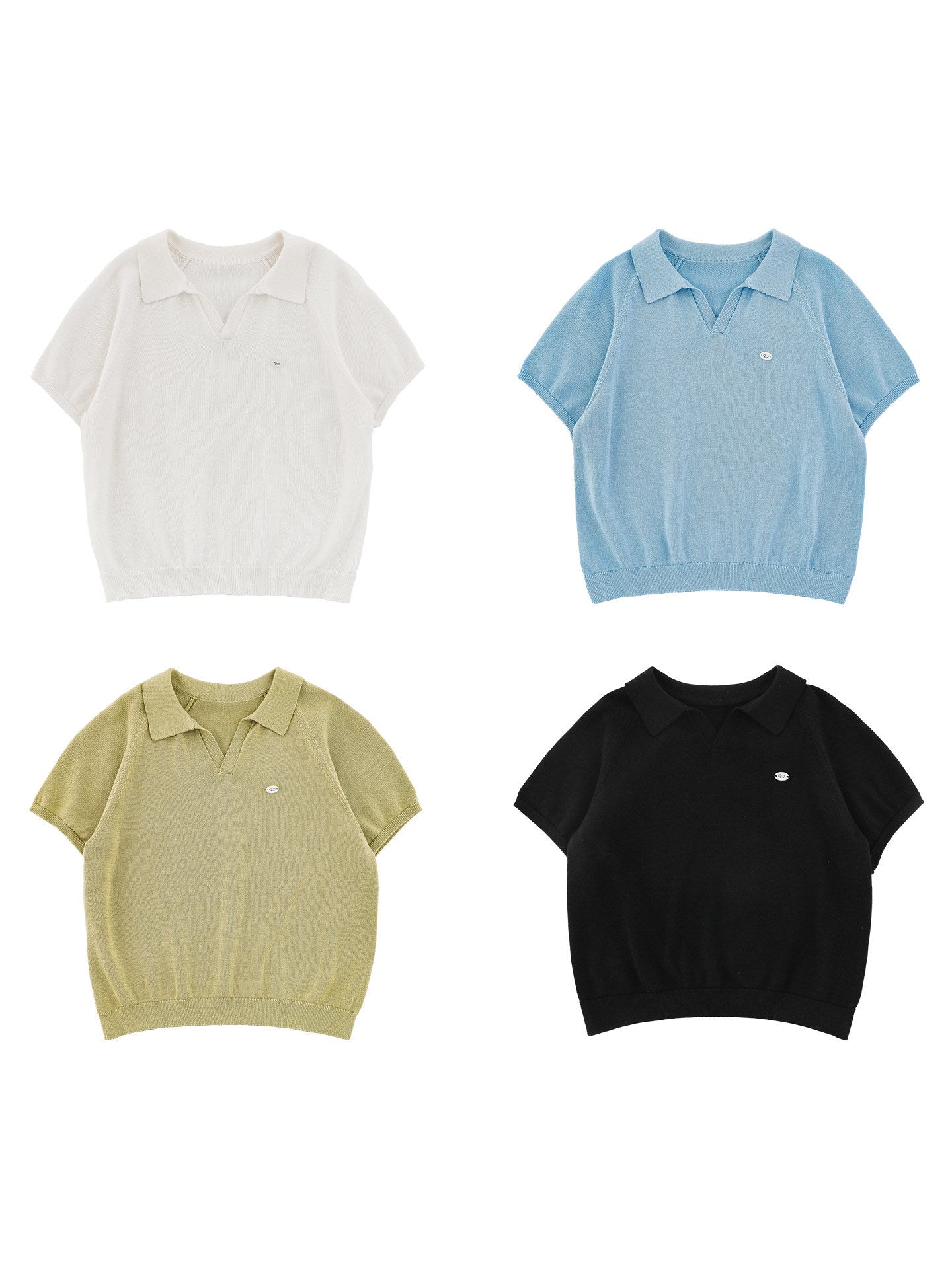 Simple Knit Polo Shirt Short Sleeve サマーニット Vネック ポロシャツ【mh0012737】