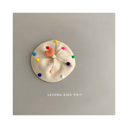 ベビー帽子 カラフルぽんぽん ハート ニット ベレー帽【mh0011842】