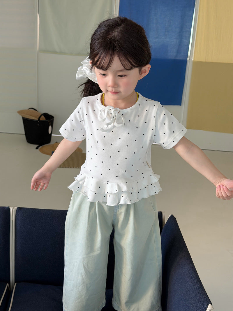 Polka Dot Tiered Ruffle T-Shirt ドット柄 半袖Tシャツ【mh0013118】