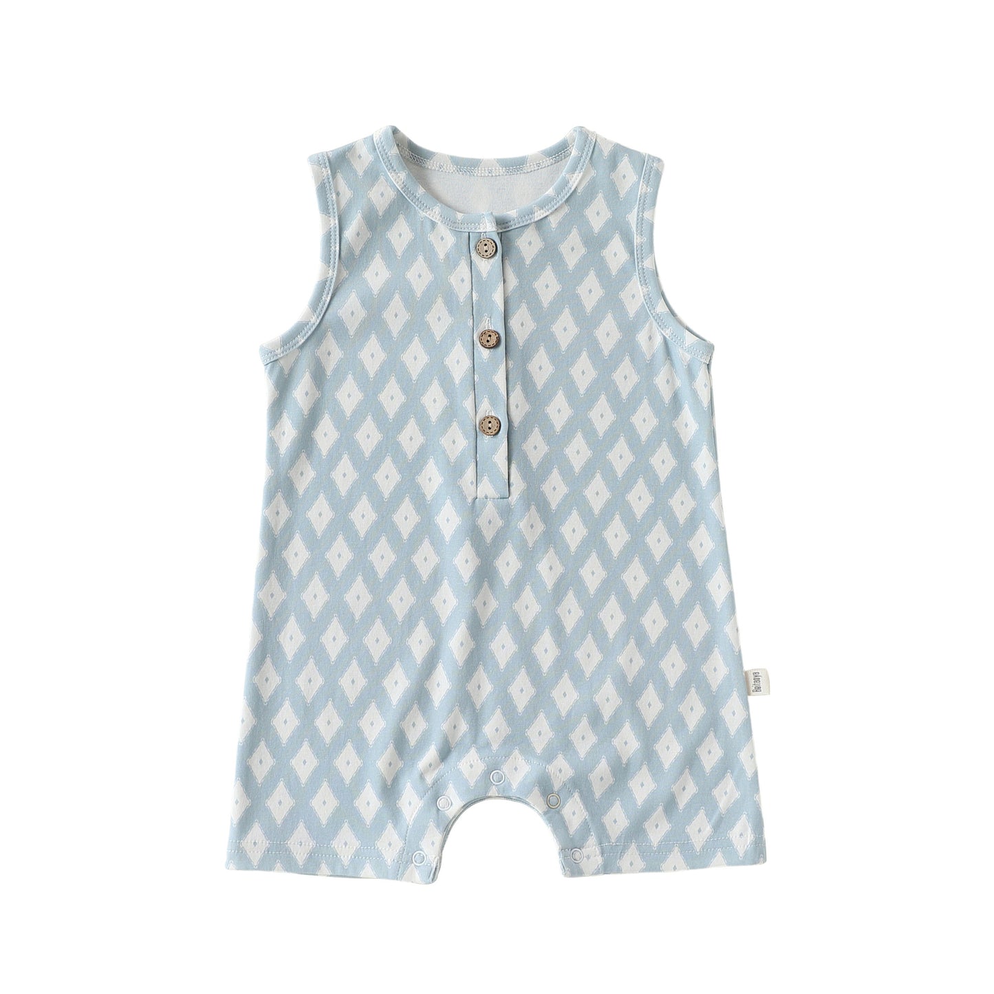 Henley Neckline Sleeveless Cotton ヨット ダイヤ ノースリーブロンパース【mh0012776】