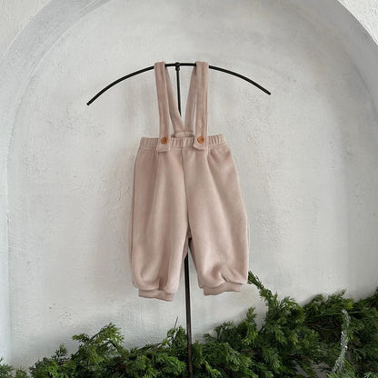 Pantalón de pana para bebé con tirantes y pasamontañas calentito【mh0014701】