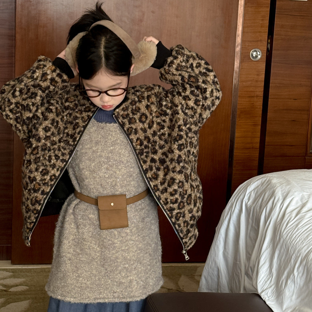 ブルゾンジャケット キッズ レオパード柄 厚手 ボア オーバーサイズ カジュアル アウター【mh0011663】