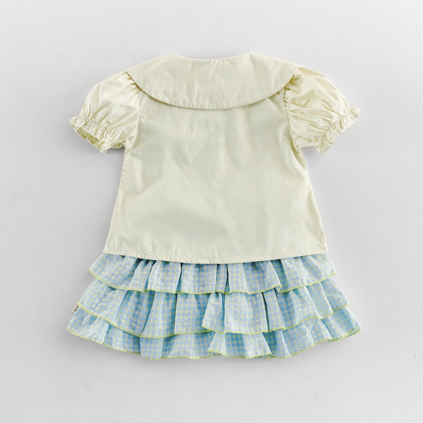 Gingham Ruffle Layered Skirt Doll Shirt Set チェック 半袖ブラウス キュロットスカート セット【mh0013437】