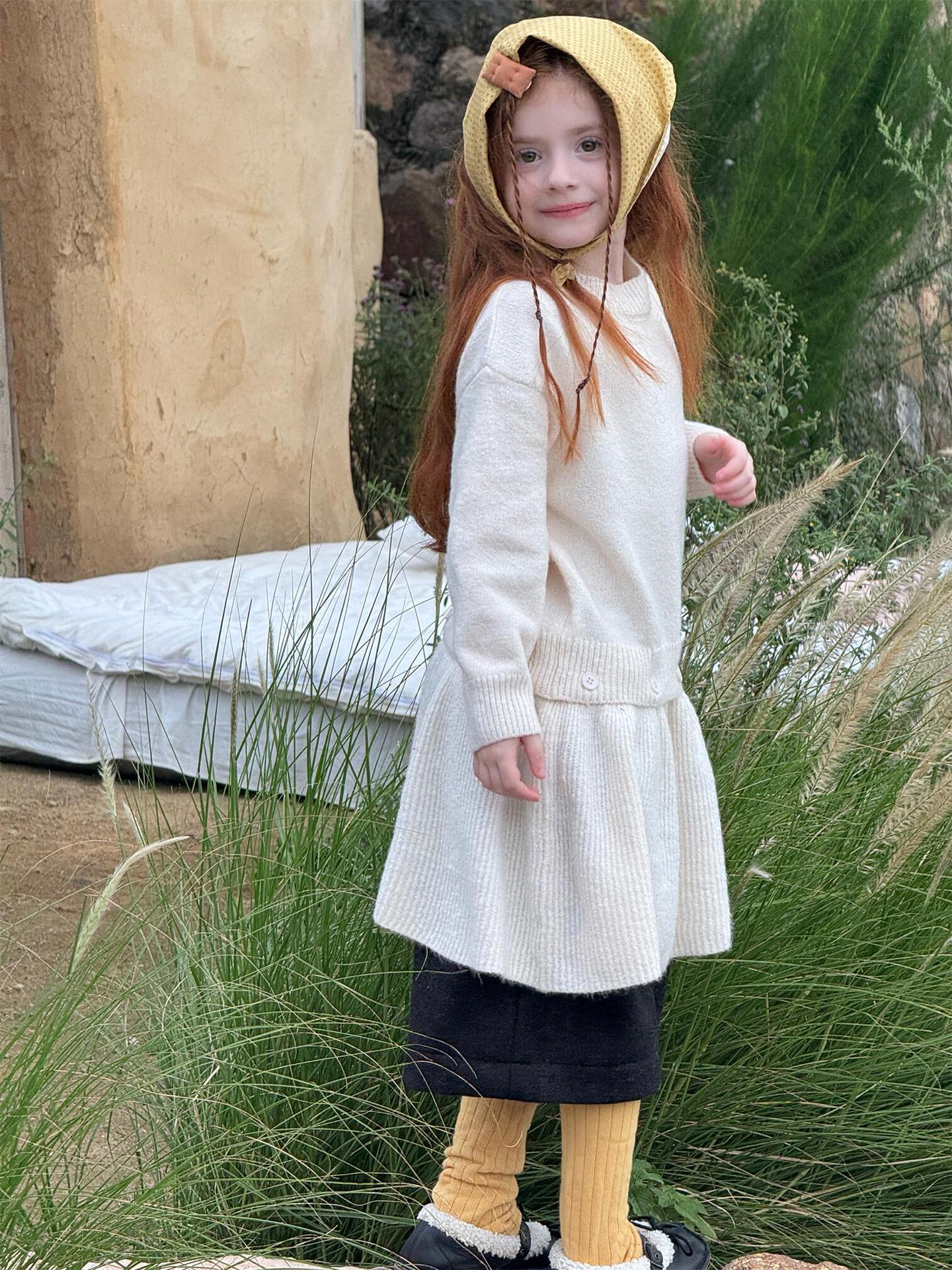 長袖セーターワンピース プルオーバー フリル裾 ドッキング バイカラー ニット【mh0011741】