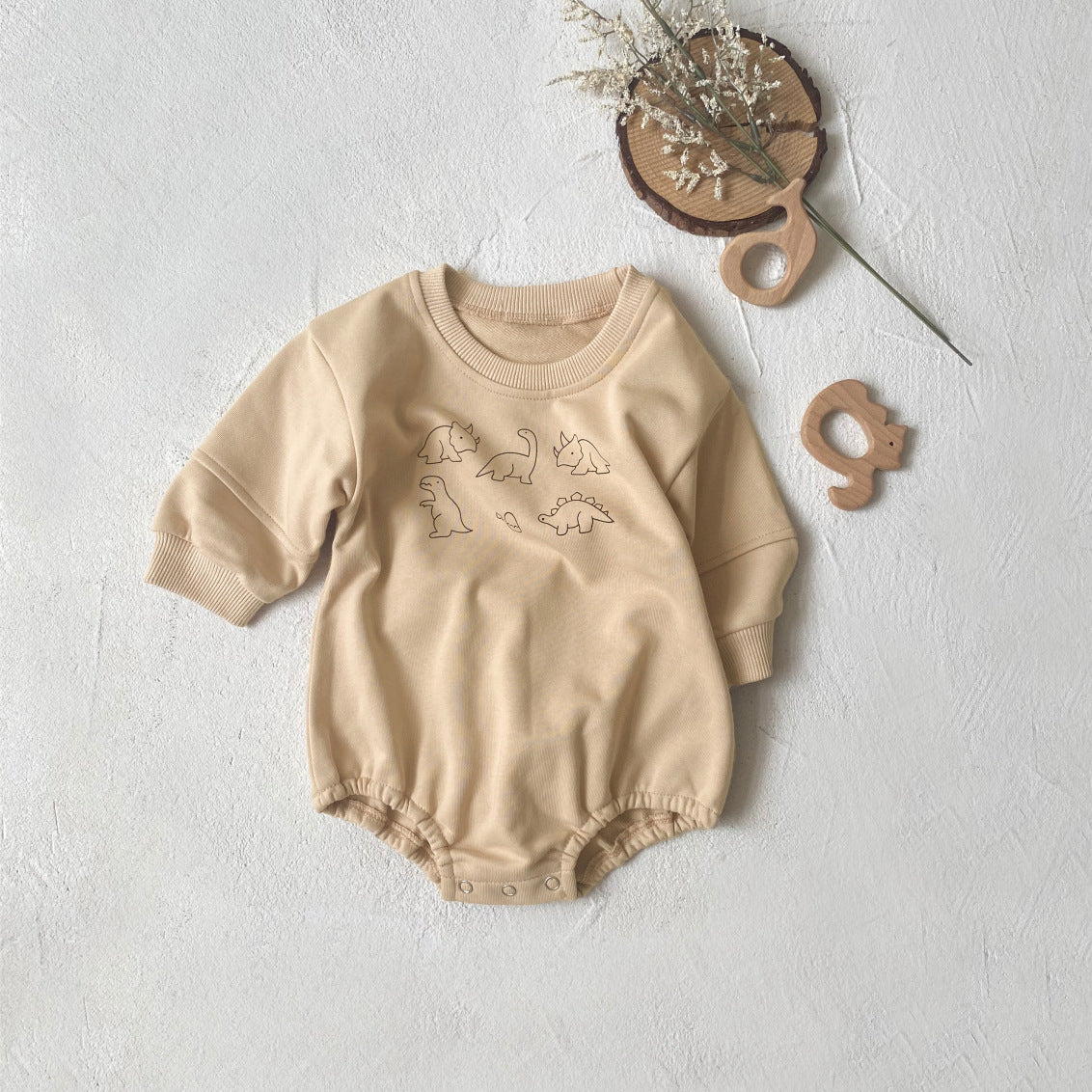 ベビーロンパース ダイナソー恐竜プリント長袖ボディスーツ 2カラー【mh0006953】