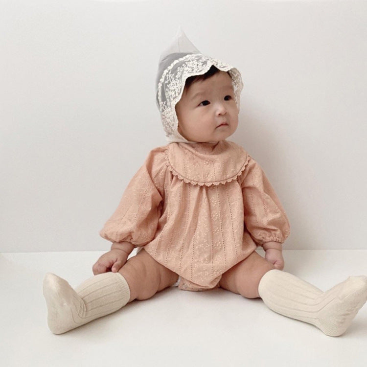 -ベビーキッズ フラワー 刺繍 エプロン ワンピース ロンパース【mh0000064】 - mamahalo shop - 長袖ロンパース -  べビー服 - 子供服 - 男の子 - 女の子