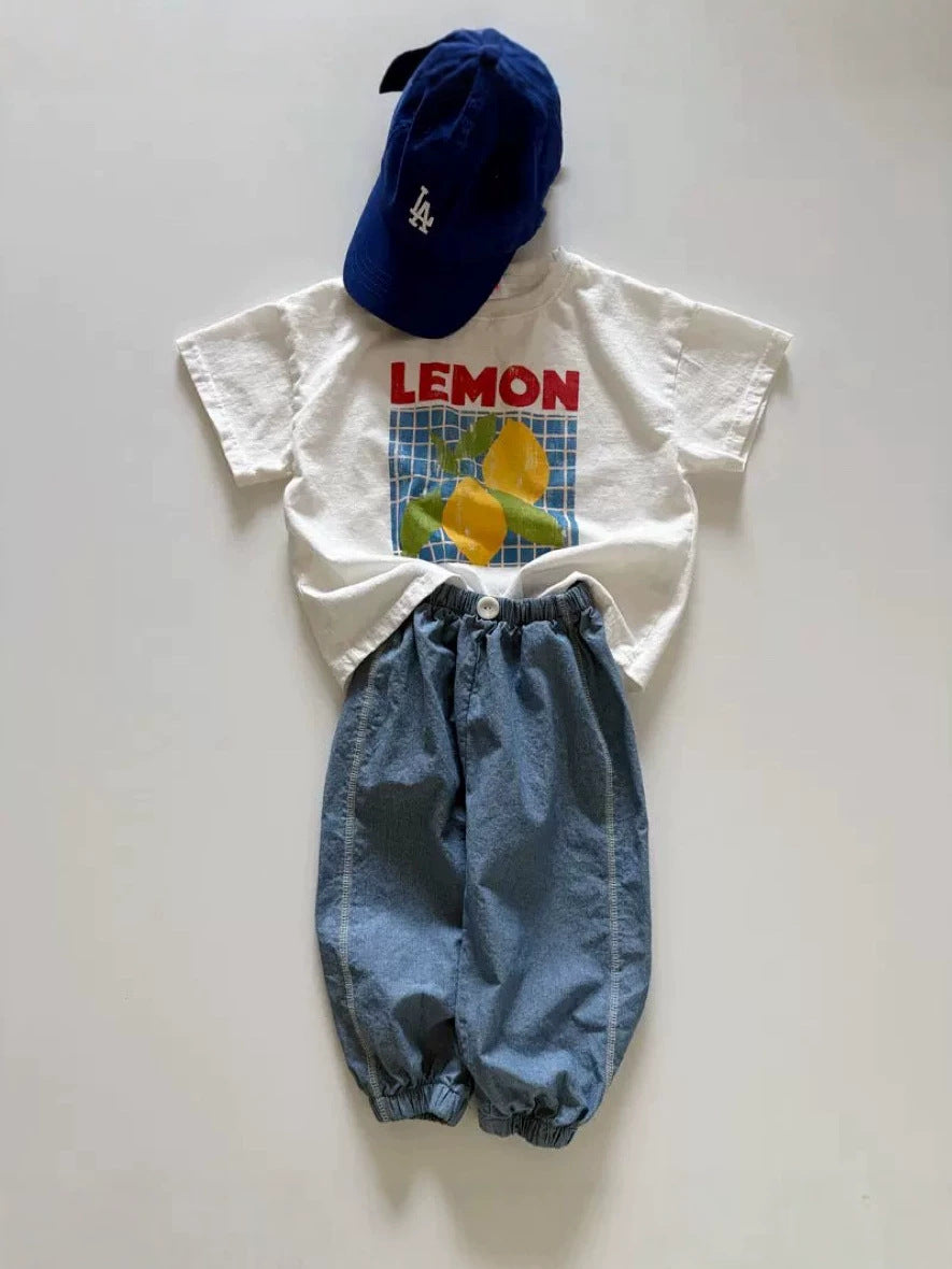 Loose Fruit Lemon Print Shoulder T-shirt [mh0013286]