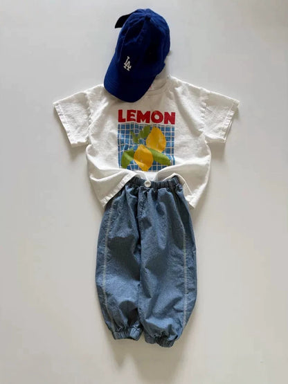 Loose Fruit Lemon Print Shoulder T-shirt [mh0013286]